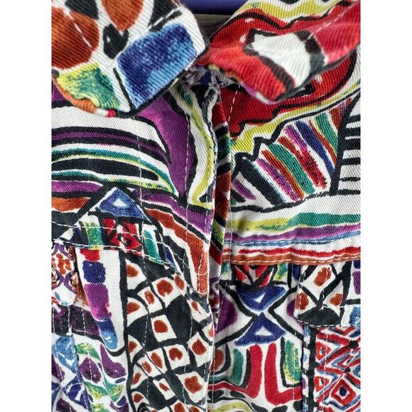 Chico's Colorful Abstract Art To Wear Button Up Jacket Top Size 2 - Picture 3 of 9